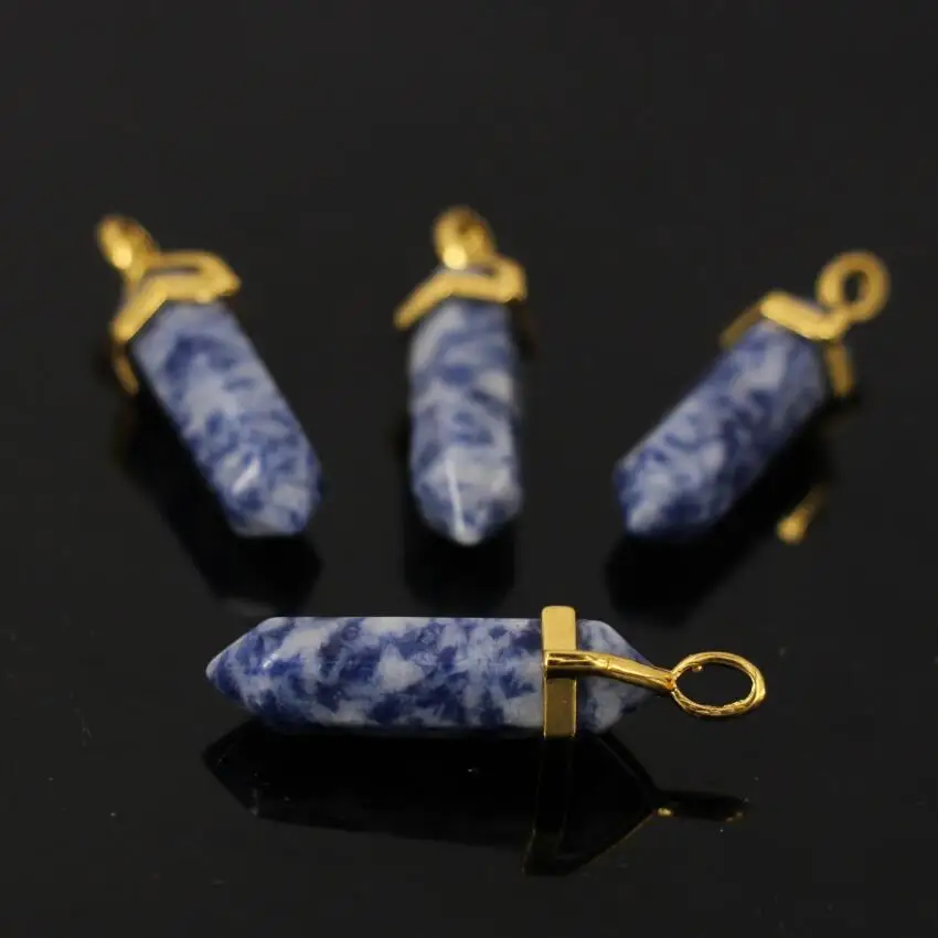 Подвеска в виде шестигранной точки синего кальдалита покрытая Богом натуральная