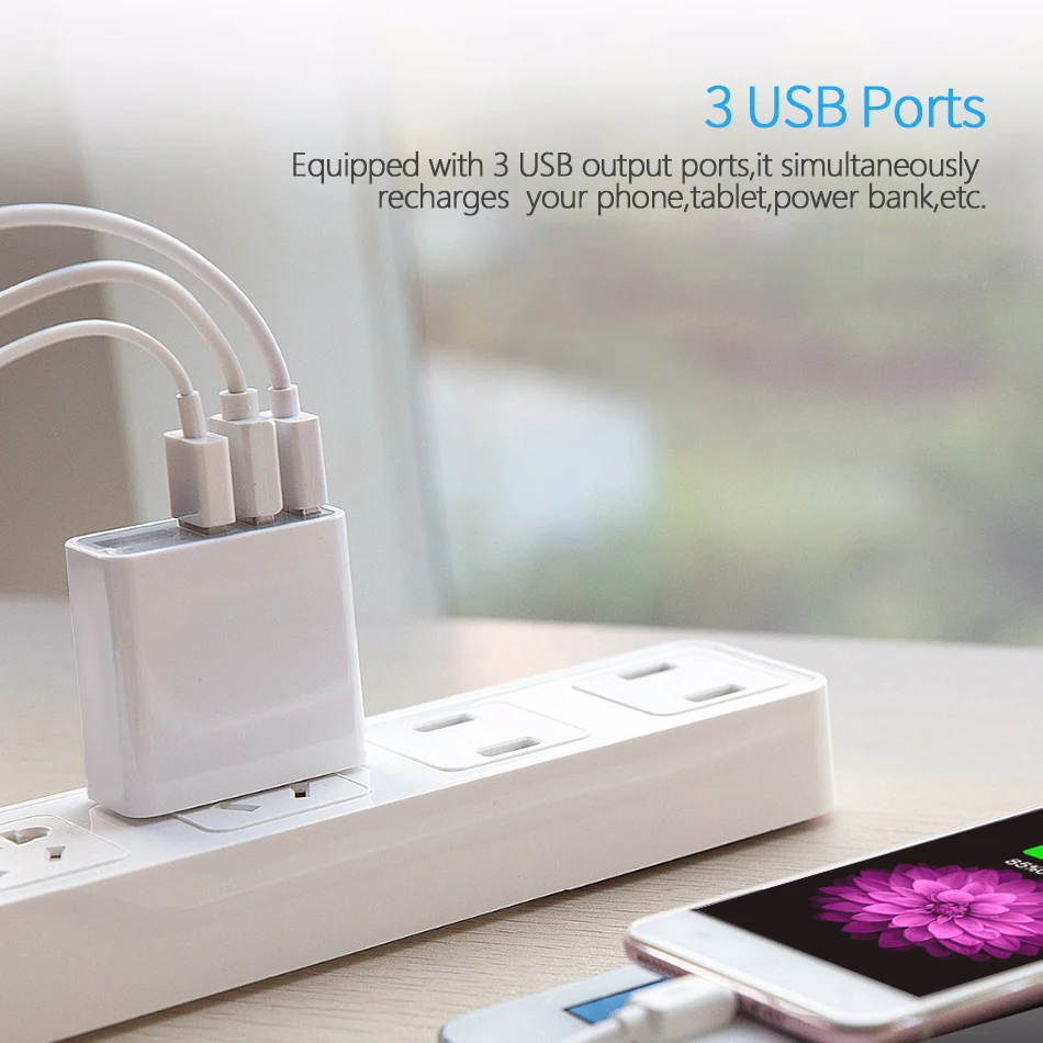 CHOETECH универсальное 3 USB зарядное устройство для мобильного телефона светодиодный