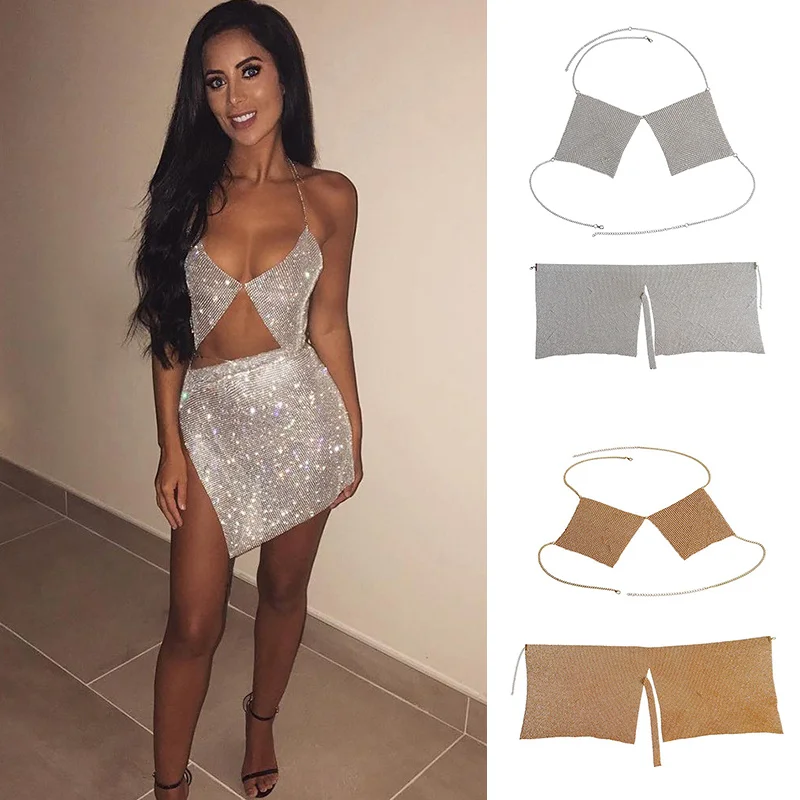 Недавно Для женщин бюстгальтера металла нагрудный нательный цепи комплект