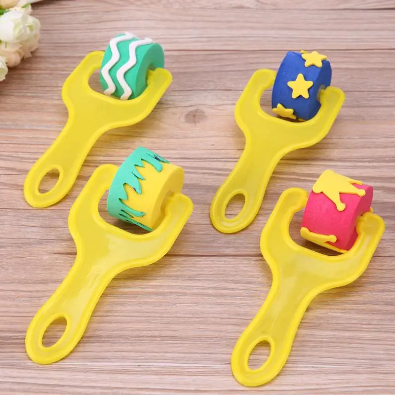 4 шт., креативный набор для детей, желтые губки, кисти для детей, для рисования, граффити, игрушки, пластиковая ручка, кисть для рисования, игрушки для рисования