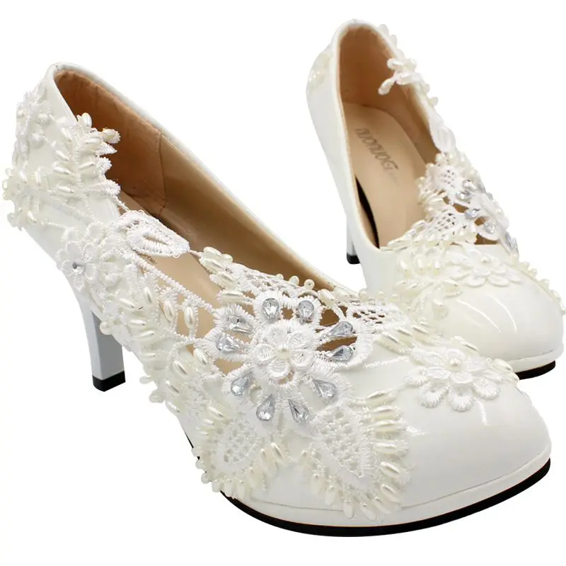Женские свадебные туфли с жемчугом цвета слоновой кости на высоком каблуке 8 см