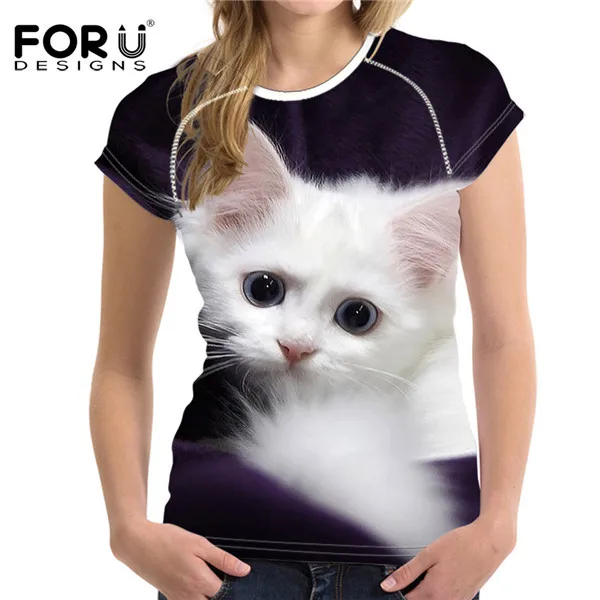 FORUDESIGNS/женская летняя футболка размера плюс S-XXL, женская футболка с 3D принтом, модная женская футболка с рисунком кота - Цвет: H1695BV