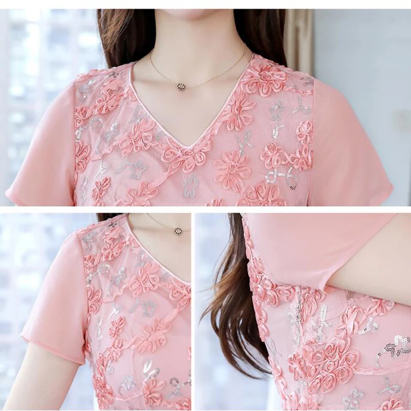 

Summer Chiffon Dress 2019 New Womens Short Sleeve embroidered Boho Holiday Beach Dress Elegant Slim V-neck Long Dress Vestidos