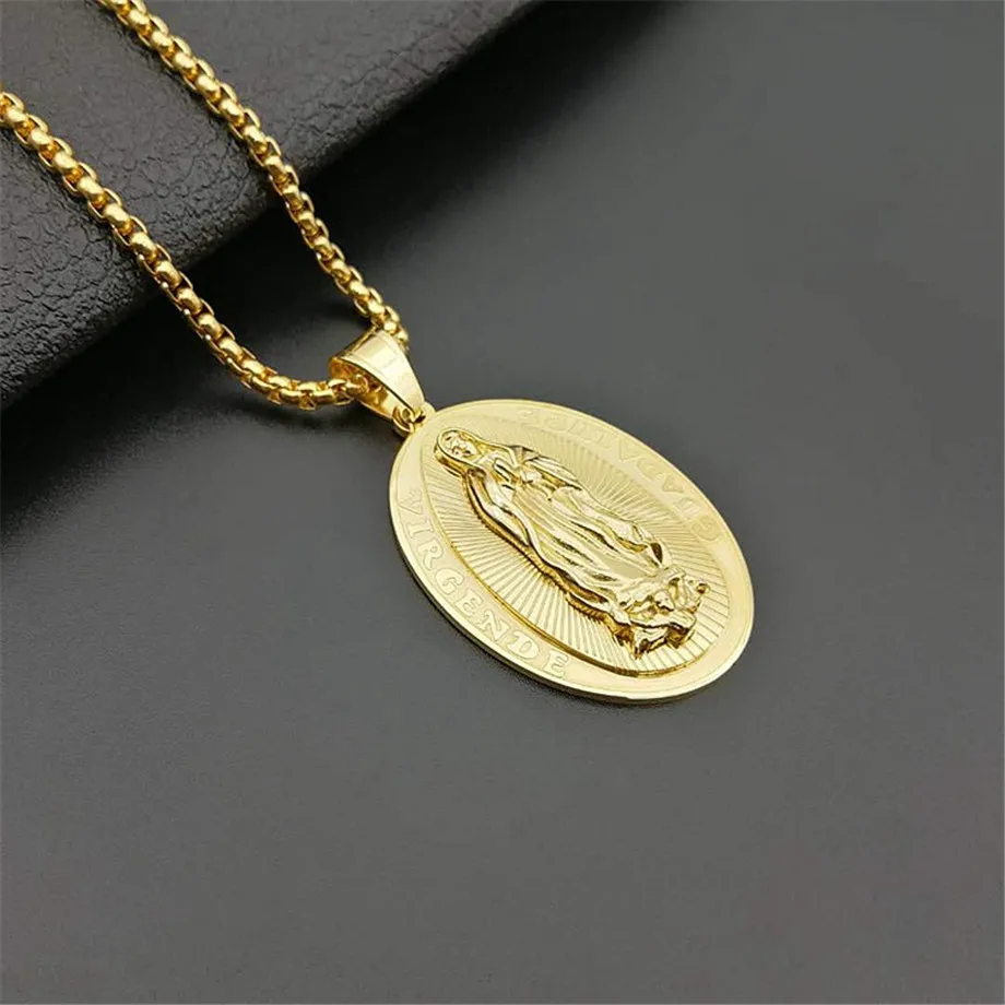 

Virgin Mary Pendant Necklace for Women Girls,Gold Color Stainless Steel Our Lady Jewelry Wholesale Colar Trendy Chain