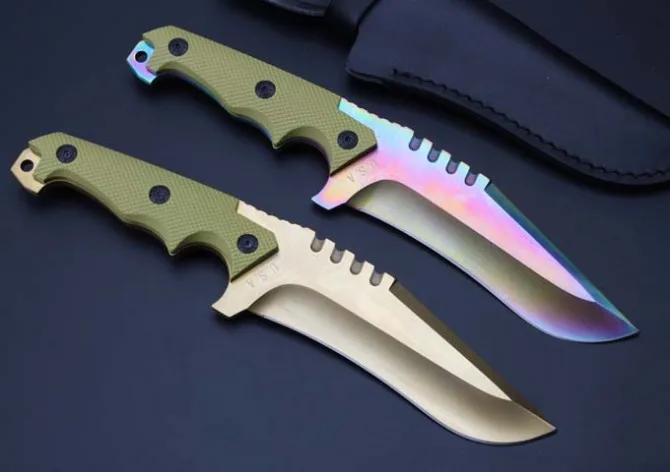 2 цвета! Цвет/позолоченный титановый охотничьи закрепленные ножи 9Cr18Mov лезвие G10