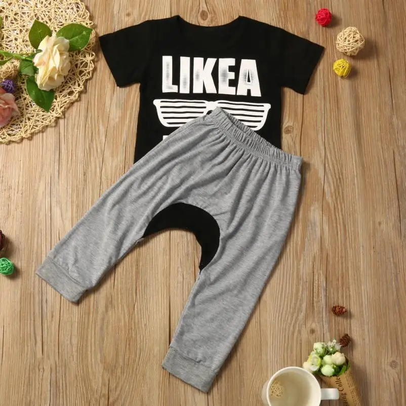 2017 summer 1Set Toddler Kids Baby Boys Outfit Clothes Letter Print T-shirt+Haren Long Pants | Детская одежда и обувь