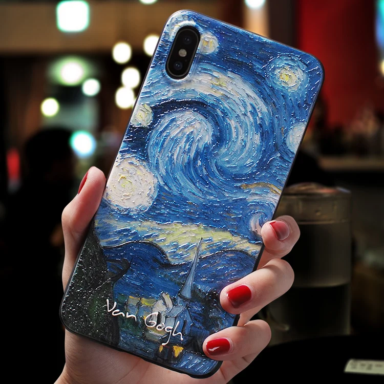 Винтажный рельефный чехол с рисунком звездной ночи маслом для Iphone XS MAX XR 11 PRO X |