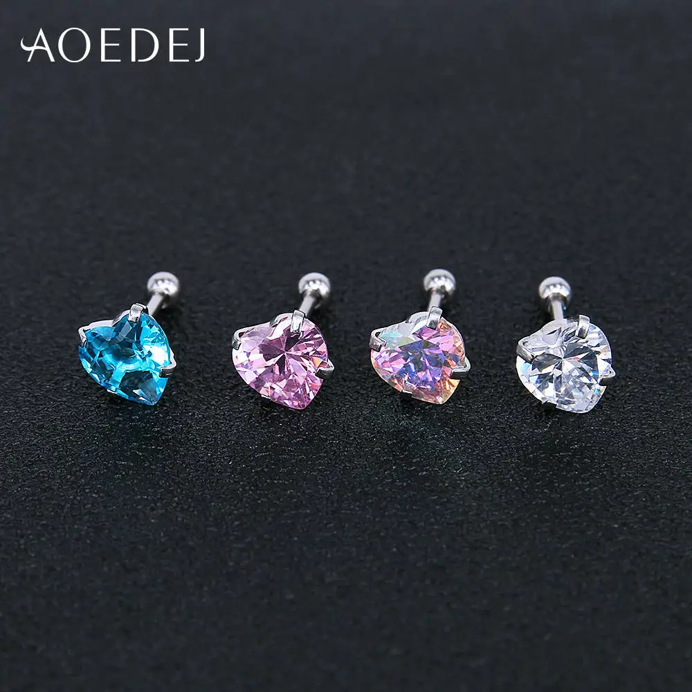 AOEDEJ 3-8 мм, серьги-гвоздики со звездами и кристаллами для женщин и девочек, стразы из нержавеющей стали с цветным сердцем, маленькие серьги-гвоздики