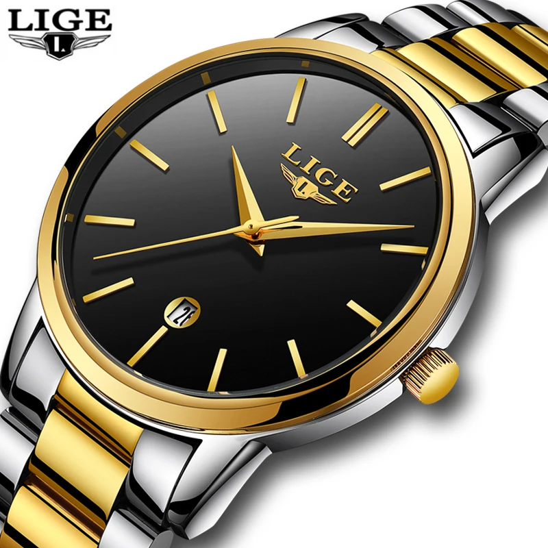 LIGE De Mode или Hommes Montres Top Marque Роскошная в Acier Plein Montre кварцевый поверенный жизнь спорт