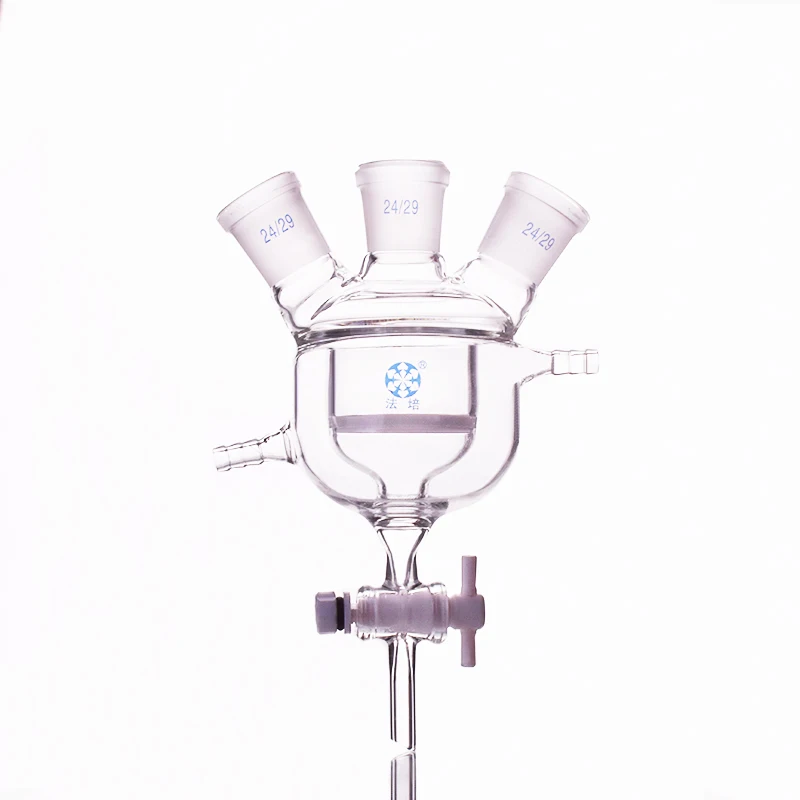 Двухуровневая цилиндрическая колба с тремя горлышками и круглым дном 50 мл 24/29
