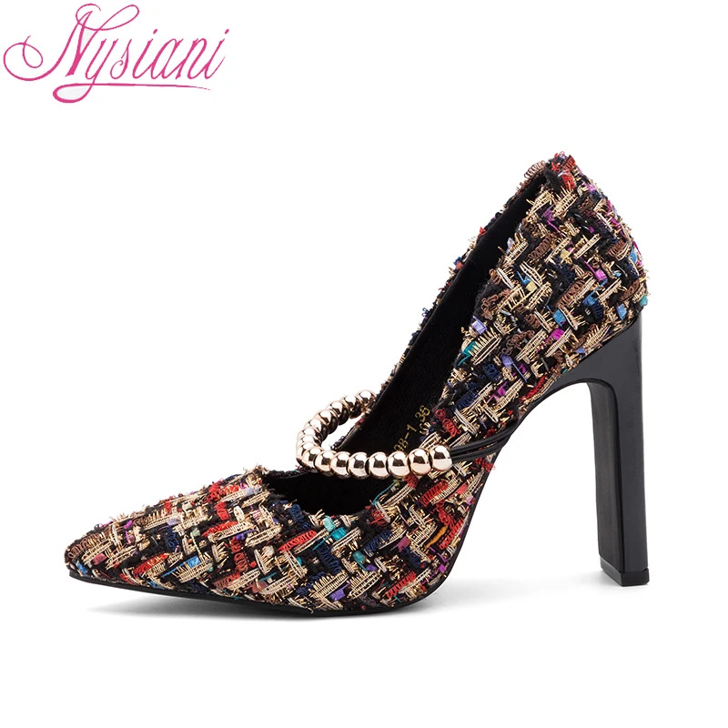 2018 осень острый носок пикантные толстый каблук туфли лодочки Для женщин