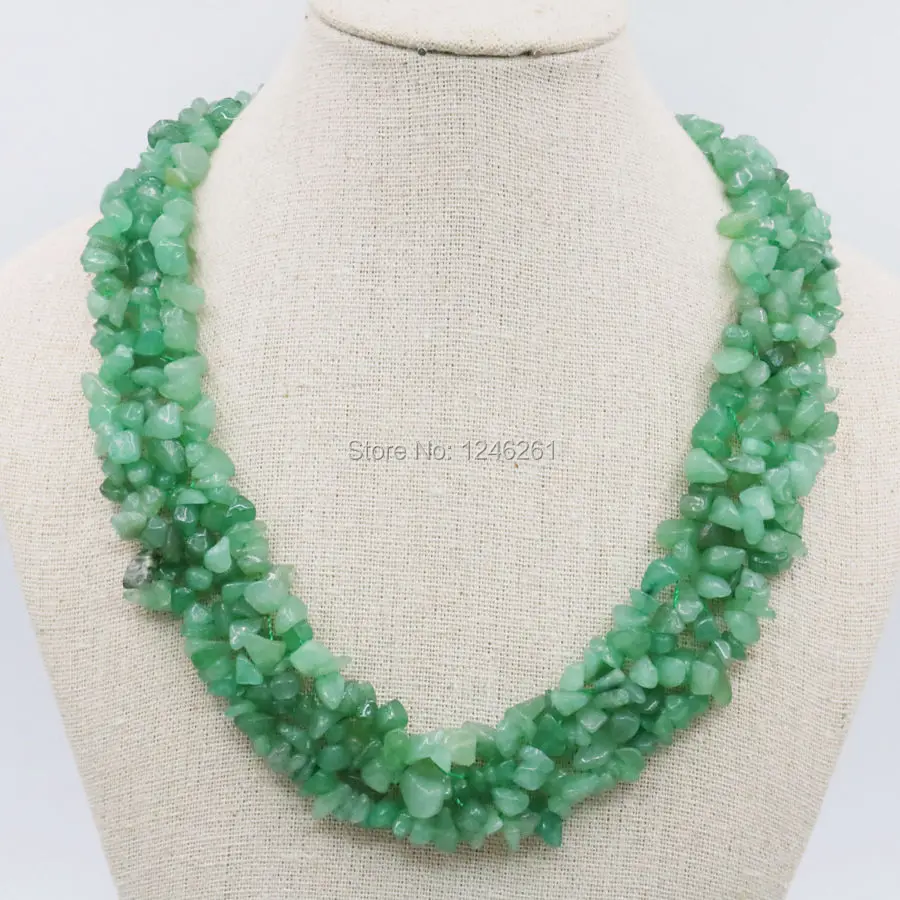Irregular Green Aventurine Crystal 3Rows Necklace Chain Women Jewelry Making Party Wedding Gifts 18inch Stone Mother's Day gifts |