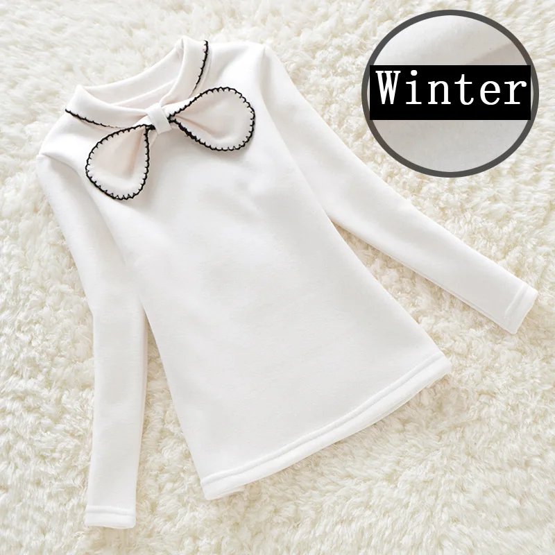 Winter White Детская одежда; футболки для девочек; детская одежда для девочек; весенне-осенняя футболка с длинными рукавами и бантом для девочек - Цвет: Winter White