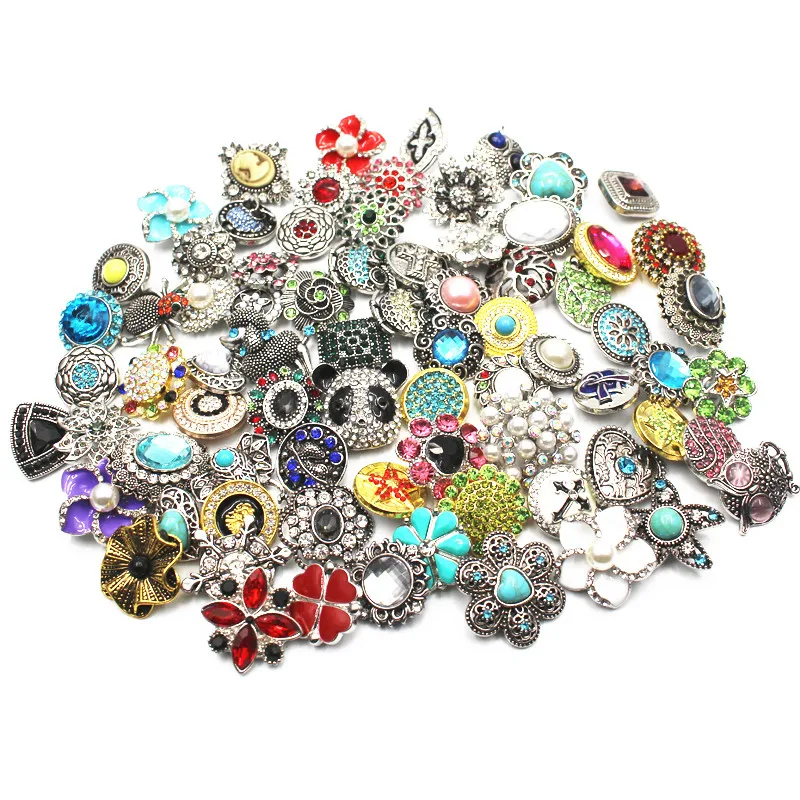 

Mix 10pcs/lot Rhinestone Crystal Metal Snap Buttons Jewelry Fit 18mm Snap Bracelets For women Jewelry