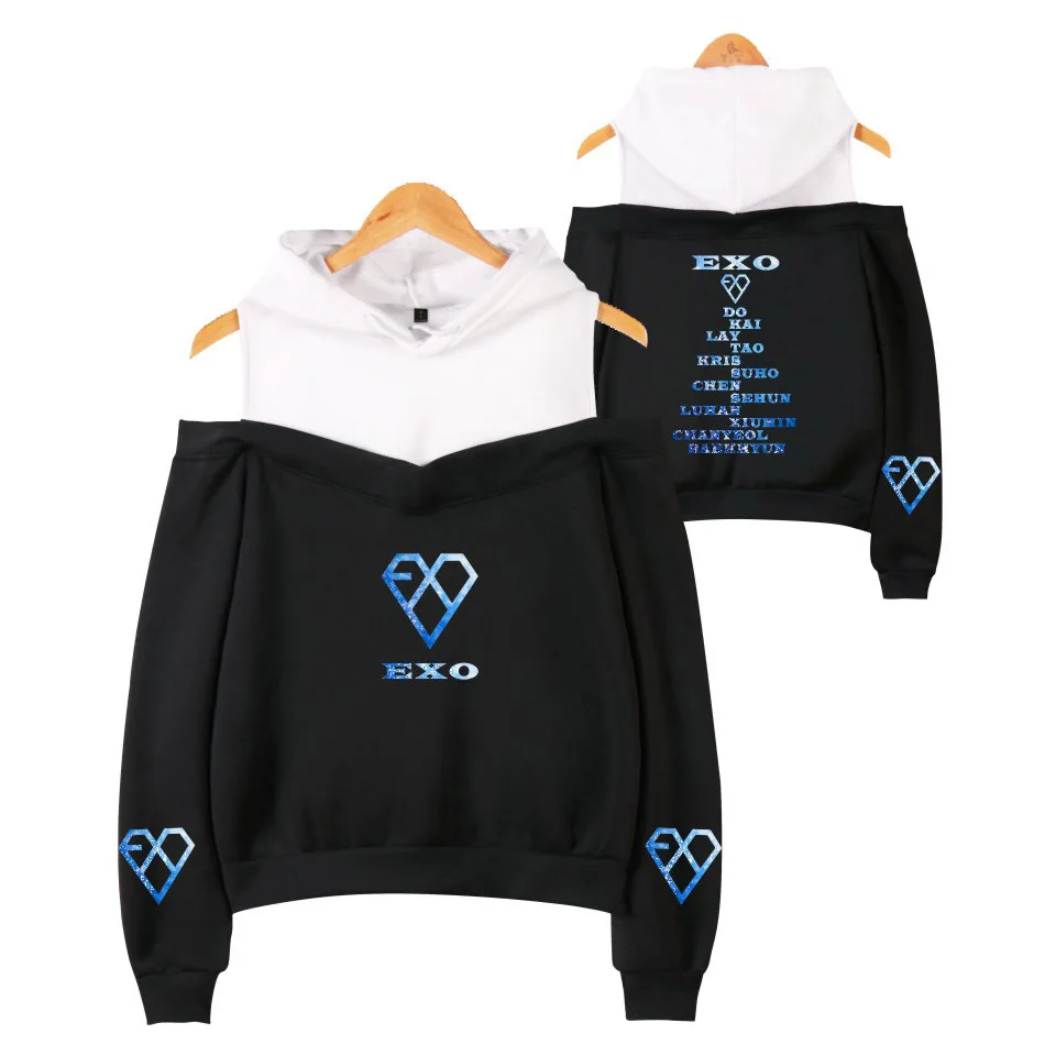 Новые корейские худи Kpop EXO LU HAN KAI с открытыми плечами женские модные толстовки