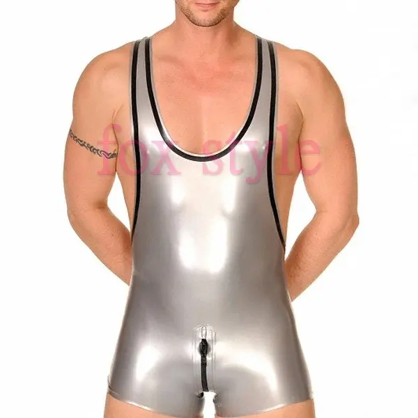 

Men 's 100% handmade rubber latex sportwear latex playsuit