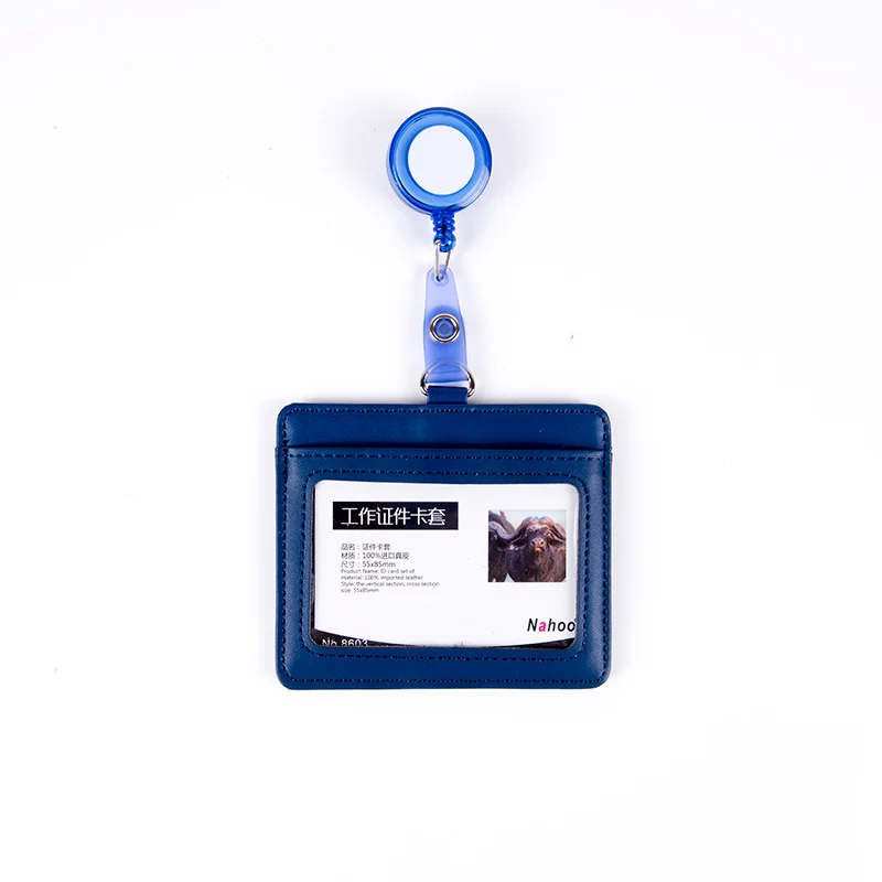 Dark Blue NAHOO натуральная кожа выдвижной значок медсестры держатель Имя тег пластиковый значок держатель для карт вертикальный кредитный автобус карты офисные принадлежности - Цвет: Dark Blue