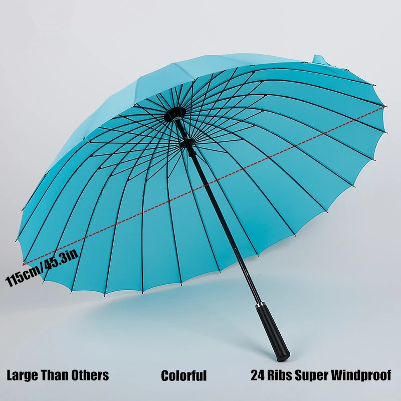24 ребра красочные большие длинные прямые ручки для женщин и мужчин от дождя