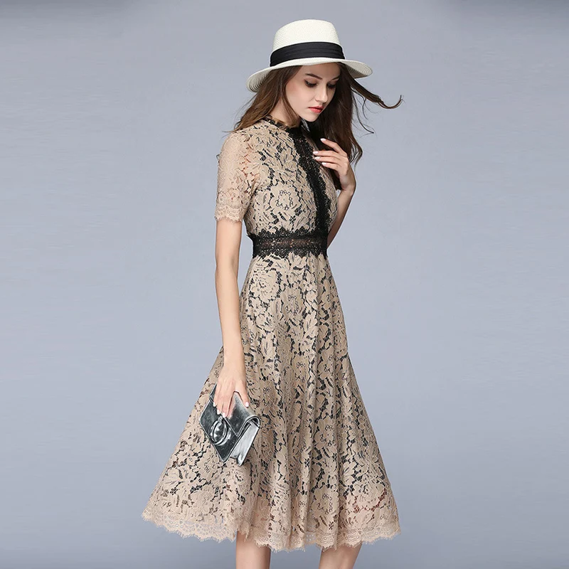 2017 высококачественные кружева Сексуальная Выдалбливают Длинное платье летняя