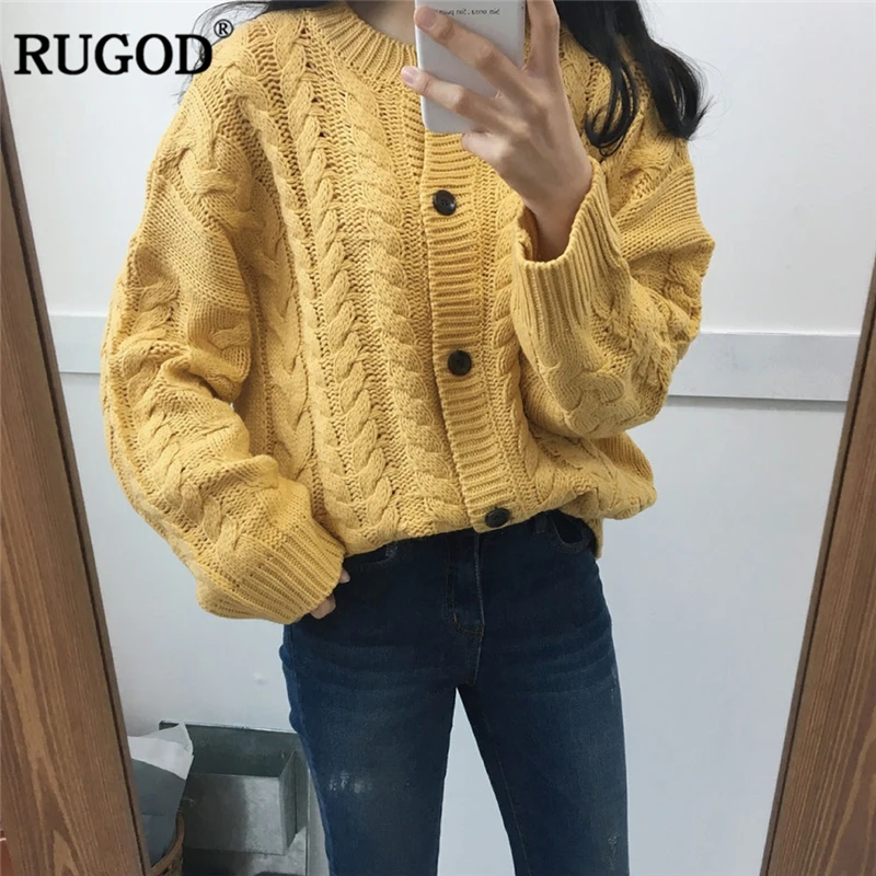 RUGOD New Women Cardigans O-Neck Solid Sweater Fashion Autumn Winter Clothes Tops sueter mujer invierno 2019 |