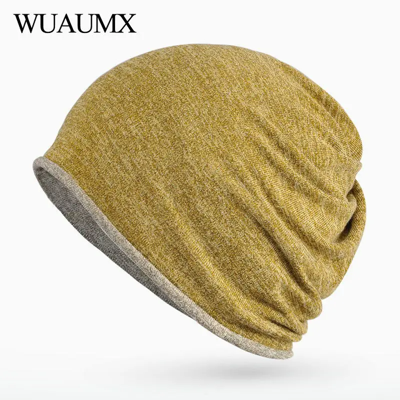 

Autumn Winter Hat For Women And Men Double layer Multifunction Skullies Beanies Solid Turban Hats Ring Scarf Bonnet Femme