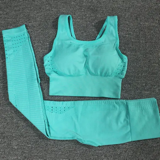 GY399green 24 Цвет 2 шт./компл. спортивные костюмы Бесшовные Йога Комплект Для женщин Фитнес Костюмы Спортивная одежда для спортивного зала, леггинсы на подкладке пуш-ап спортивный бюстгальтер - Цвет: GY399green