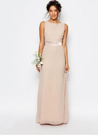 Vestido de festa/Новые Длинные платья подружек невесты с шлейфом из шифона без рукавов пикатные с открытой спиной Элегантные летние вечерние платья для выпускного вечера - Цвет: champagne floor leng