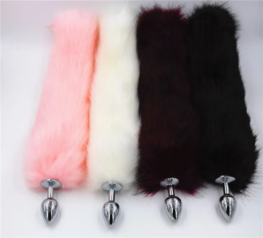 Искусственный плюшевый лисий хвост Анальная пробка 40 см длинная металлическая
