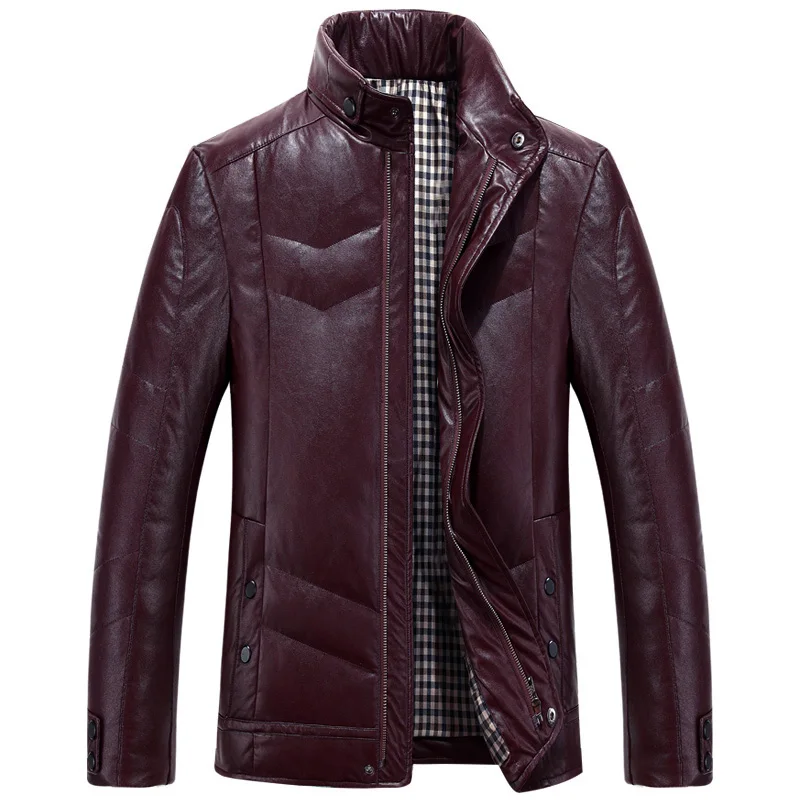 -40 градусов новый Утка Вниз PU Кожаная Куртка Мужчины Черный Коричневый Цвет