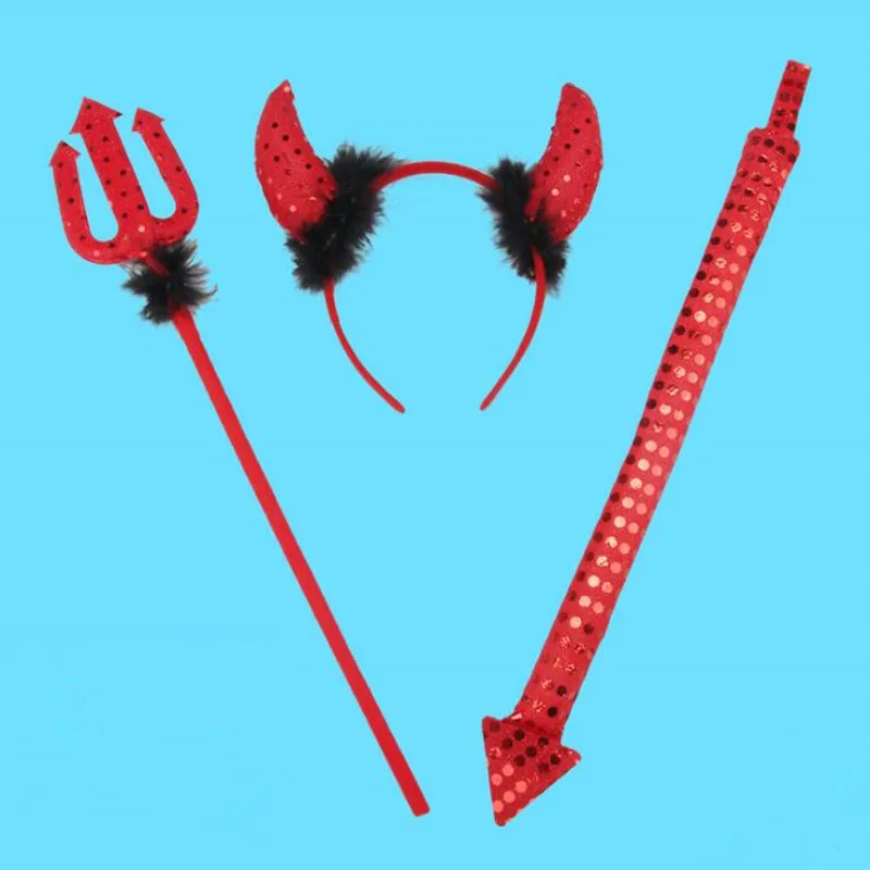 Красный Дьявол рог демона лента для волос галстук бабочка хвост косплей комплект