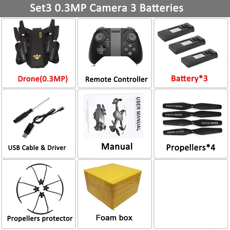 Set1 0.3MP F 3B VISUO XS809HW XS809W селфи Дрон с широкоугольной HD камерой Дрон трехскоростной сдвиг WiFi FPV RC Квадрокоптер вертолет мини Дрон - Цвет: Set1 0.3MP F 3B
