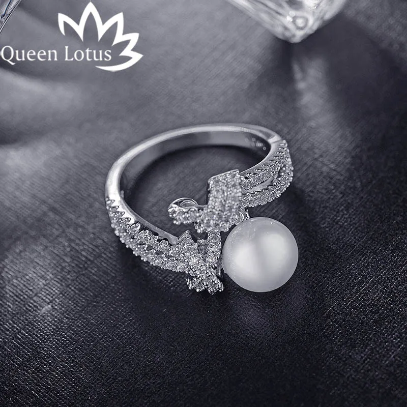 Модные открытые кольца Queen Lotus с микрозакрепкой из фианита на палец узелком