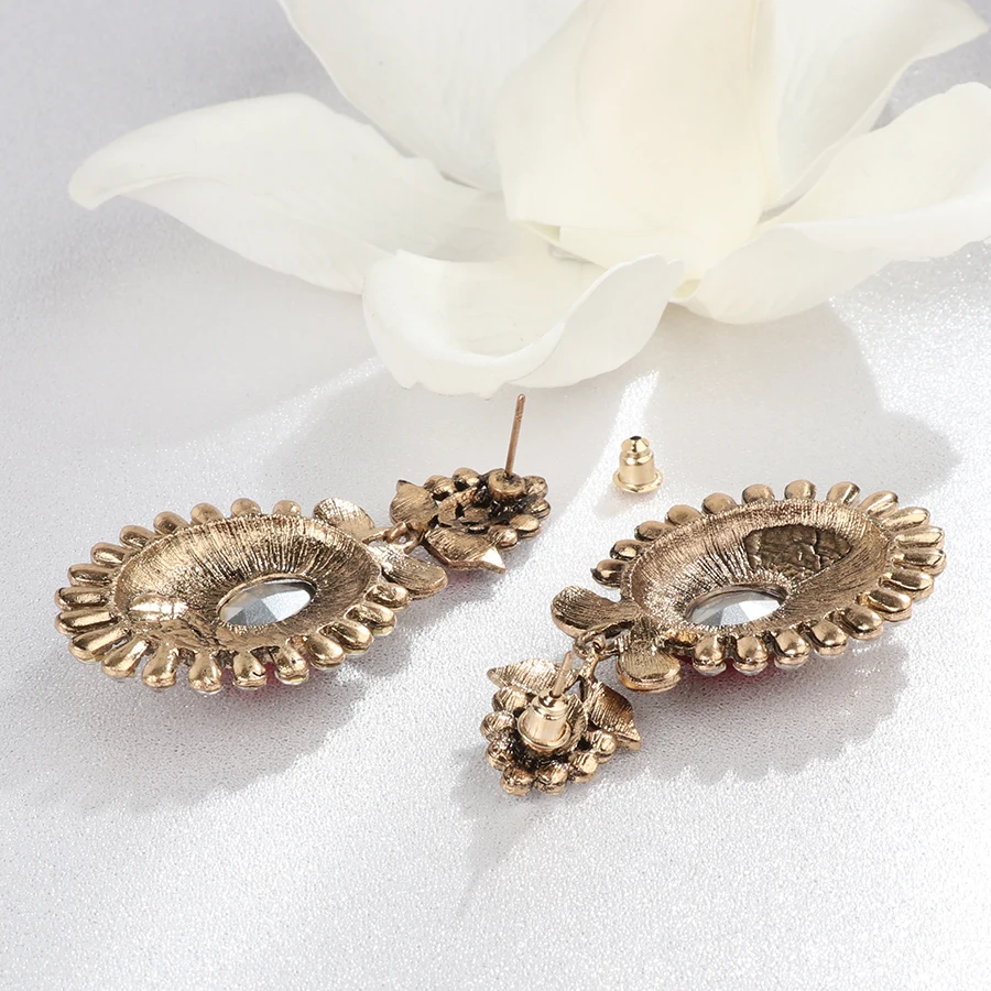 Kinel Party Gifts Red Drop Earrings For Women Fashion Antique Gold Color White Crystal Flower Vintage Jewelry 2018 New | Украшения и