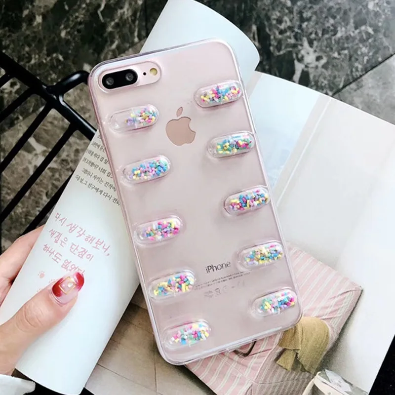 Новые Симпатичные капсула Малый Pill Ins чехол для iPhone 7/8/7 Plus/8Plus7P прозрачный мягкий