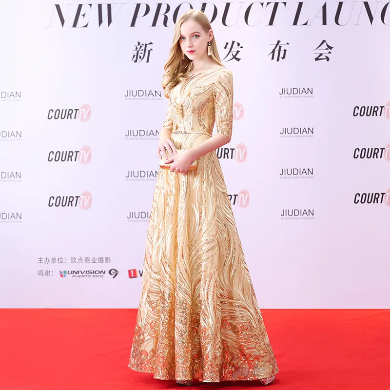 SexyChinese стиль вечернее платье тонкий Иллюзия молния аппликации блёстками платье Улучшенный чёнсам Vestidos размер S-3XL