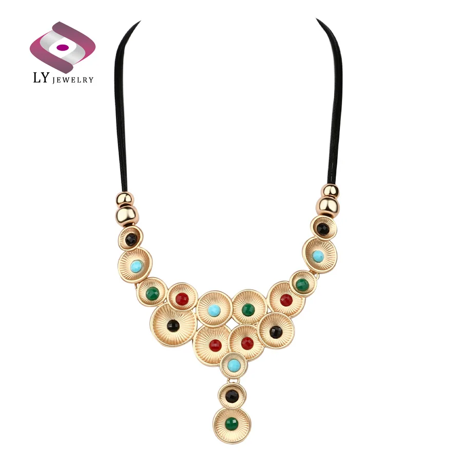 Женское винтажное ожерелье с инкрустированным кристаллом золотого цвета|collar