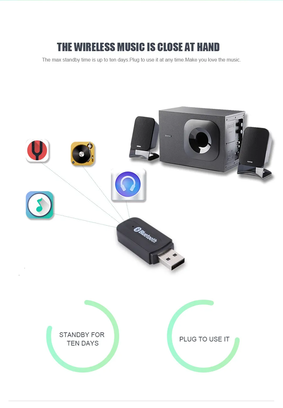 3,5 мм разъем USB беспроводной Bluetooth музыкальный аудио приемник Ключ адаптер для Aux автомобильный ПК для Iphone для samsung IOS/Android телефон