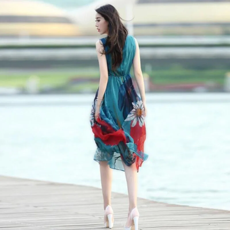 Летнее платье для женщин 2018 повседневное богемное шифоновое пляжное Элегантное