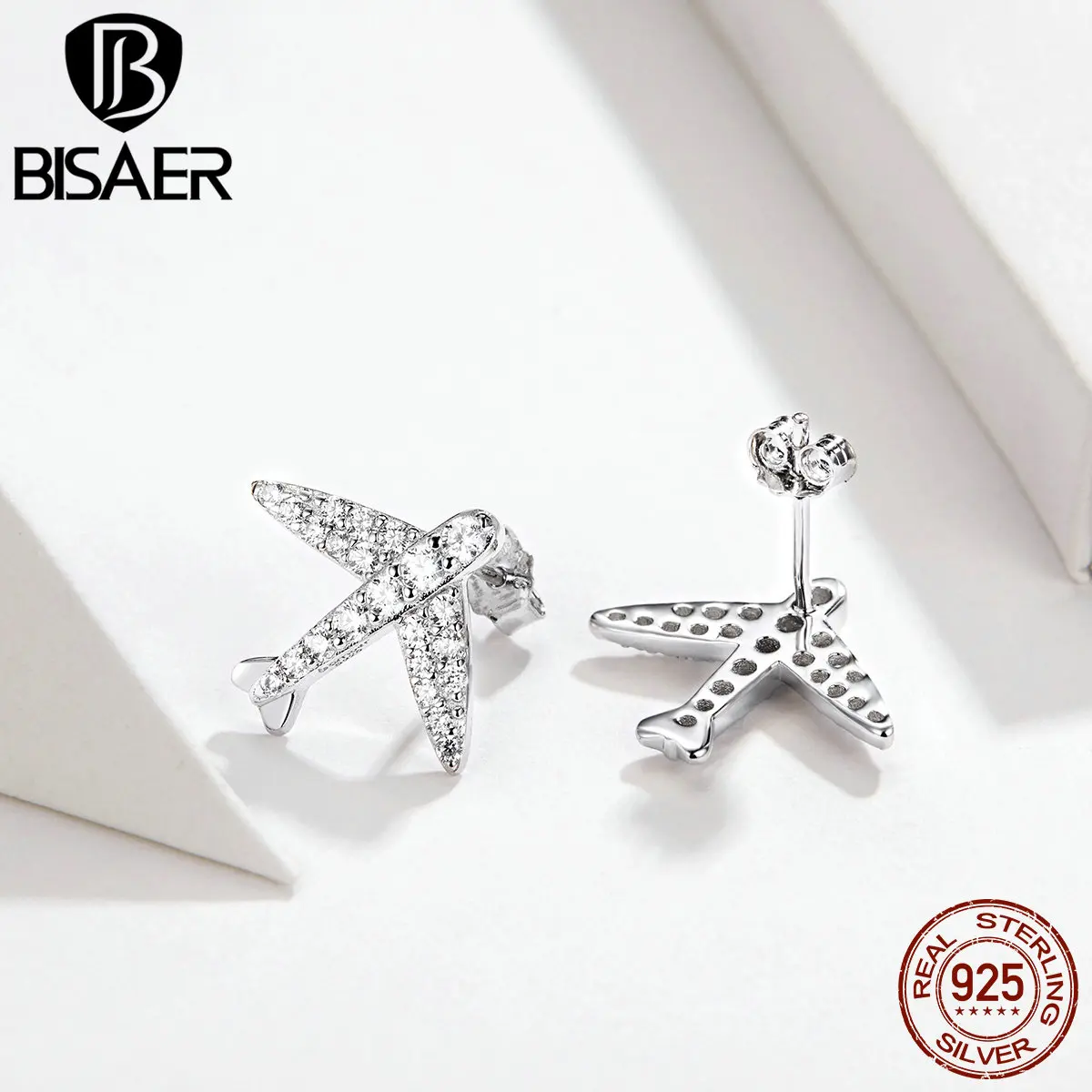 BISAER, женские серьги с самолетом, 925 пробы, серебро, самолет, маленькие серьги-гвоздики, 925 Brincos, Стерлинговое Серебро, ювелирное изделие EFE143