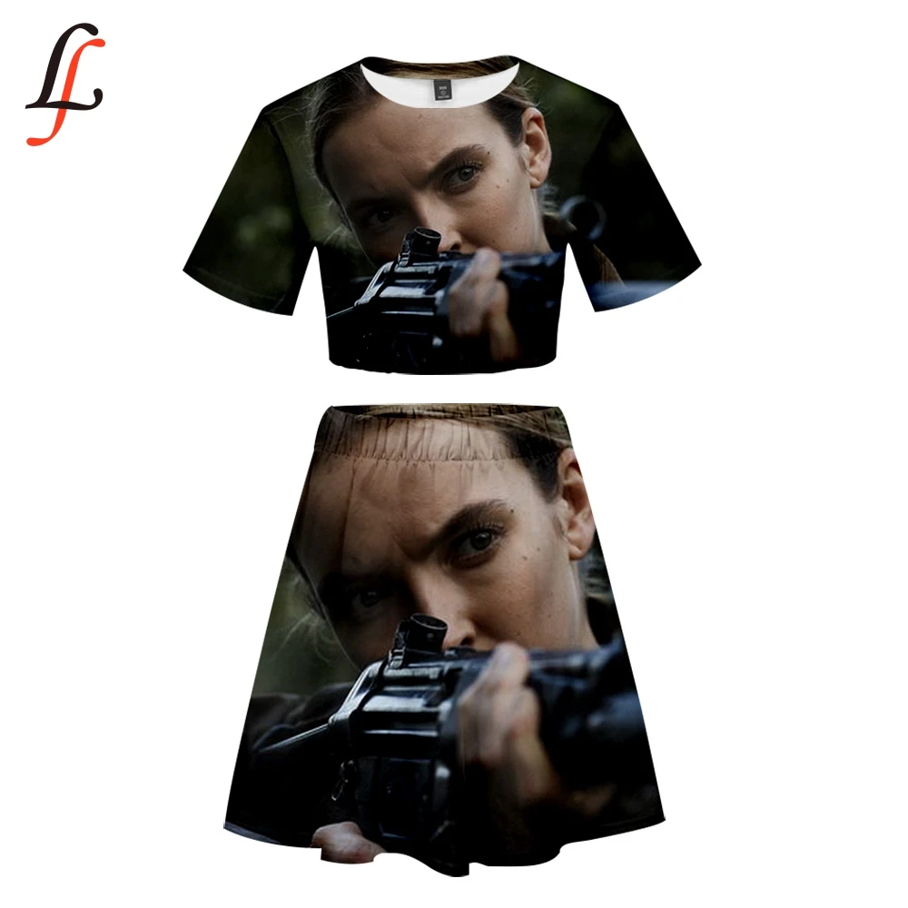 Killing Eve TV Sexy Lady Beach 2 Piece Sets K Pop Party Dress Set Crop Top Harajuku and Short Skirt Modis Girl Summer | Женская одежда