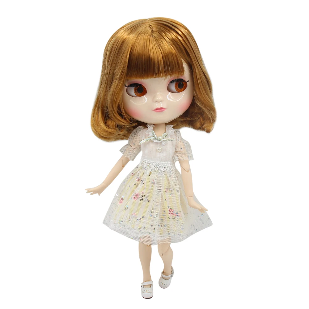 Обнаженная кукла ICY doll No.BL764A с короткими золотистыми вьющимися волосами белой