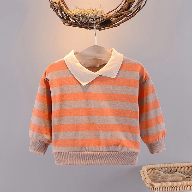 Повседневная осенне-Весенняя футболка для мальчиков Детский пуловер в полоску с
