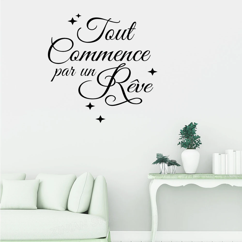 

Tout commence par un reve Wall Stickers Home Decor Bedroom Living Room French Inspirational Quote Wall Decal for Office Z788