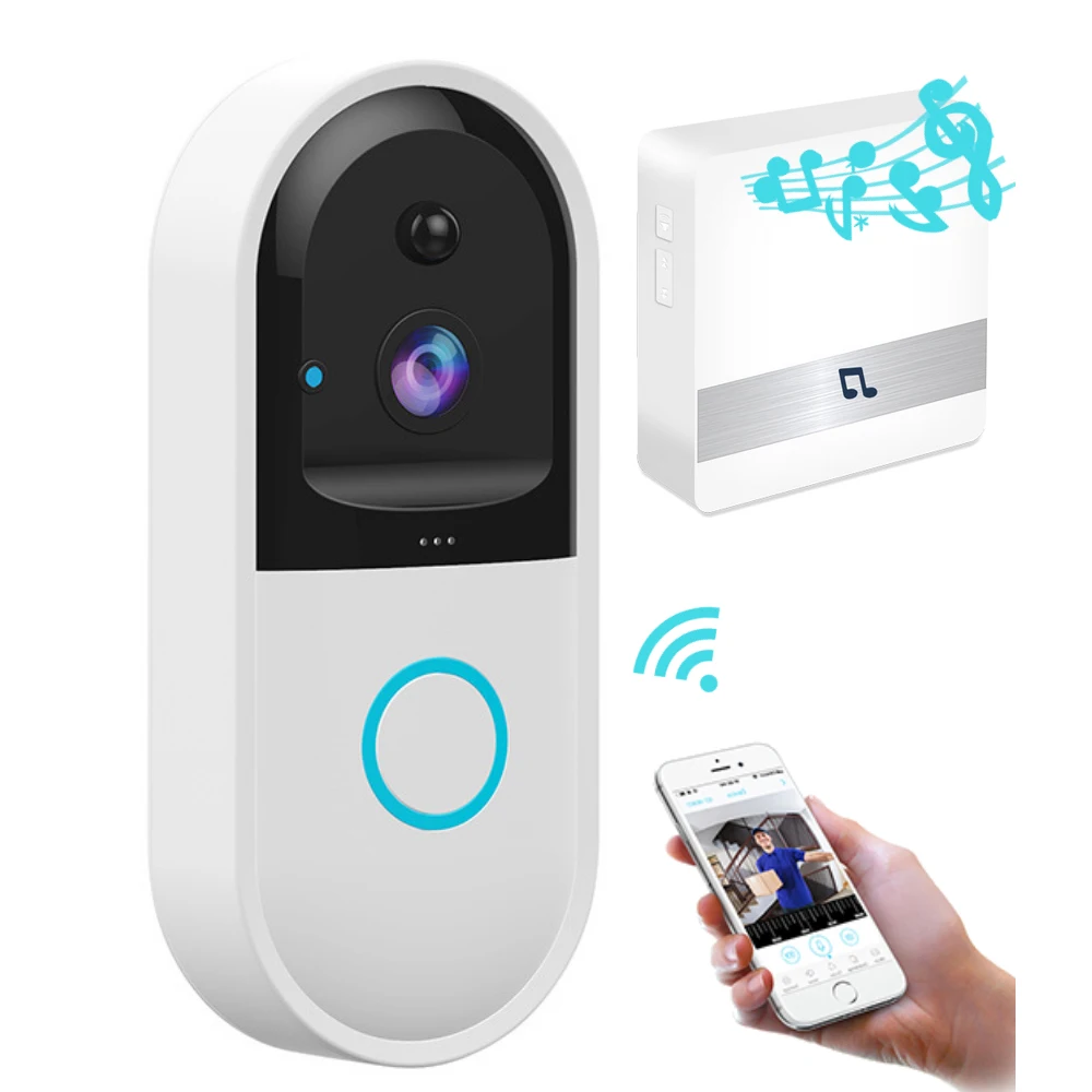 Аккумуляторная батарея 720P беспроводной wifi видео дверной звонок с PIR обнаружения движения и ИК-сигнализация