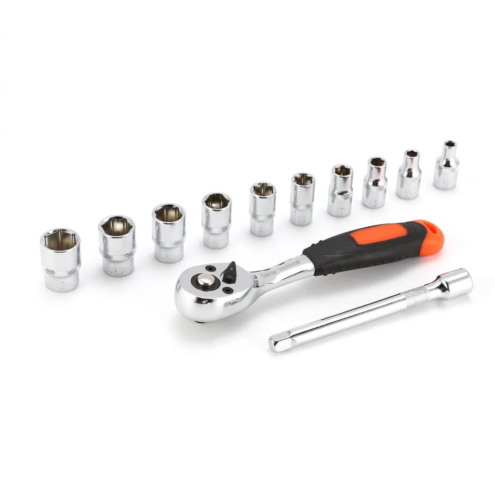 12Pcs 1/4-Inch Socket Wrench Set CR-V Drive Ratchet Spanner for Bicycle Motorcycle Car Repairing Tool Common Sockets | Инструменты