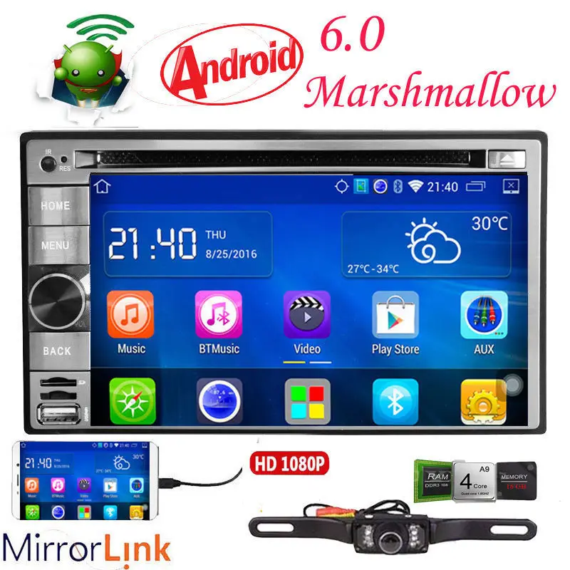 Gps Navi Android 6 0 4G wifi 2 "двойной DIN Автомобильный Радио Стерео dvd-плеер + камера |