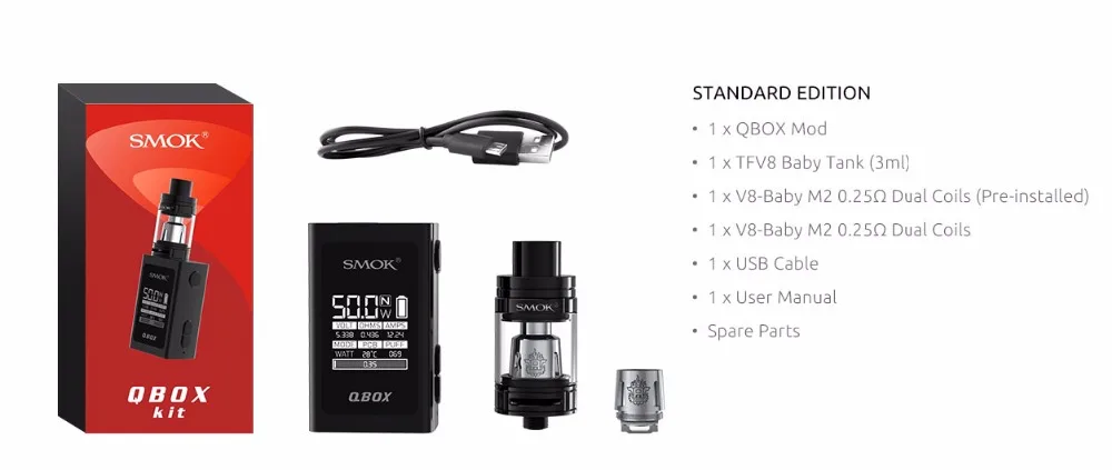 Оригинал smok qbox комплект standard edition q box mod 1600 мАч 50 Вт батареи tfv8 ребенок бак 3 мл vape kit