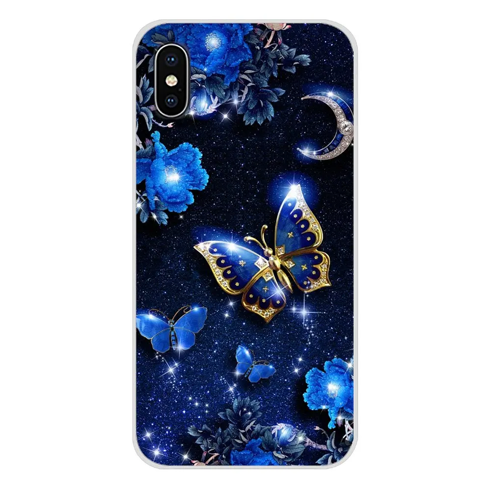 Аксессуары Чехлы для телефона красивые Синие Бабочки Apple iPhone X XR XS MAX 4 4S 5 5S 5C SE 6 6S 7 8
