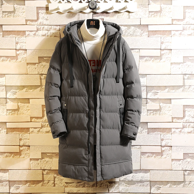 Мужские зимние парки модные повседневные Прямые однотонные Длинные теплые
