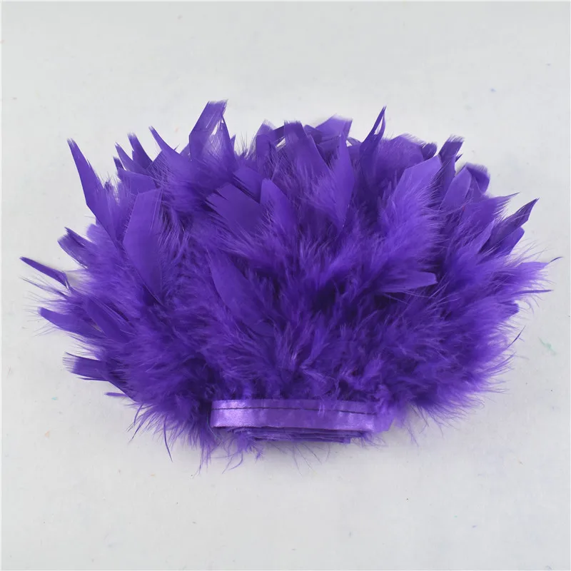 Purple 2 yards10-15 см, 4-6 дюймов, окрашенная кожа, цвет шампанского, Индюшата, перьев в полоску, отделка перьями, юбка, тонкий Свадебный декор - Цвет: Purple